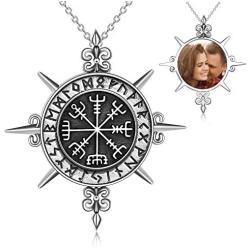 YAFEINI Norse Vikings Amulet Necklace 925 Sterling Silver Norse Vegvisir Rune Pendant Necklace Celtic Pagan Viking Talisman Original Protection Lucky Jewelry Gifts for Men Women