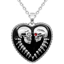 Controse Bound For Eternity Skull Heart Necklace with Pendant (27'' 316L Stainless Steel chain)