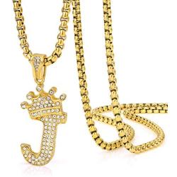 ROWIN&CO Crown Initial Letter Pendant Necklace Men Women Hip Hop Iced Out Gold Bling Diamond A-Z Capital Alphabet Monogram Name Jewelry Personalized Custom Letters Cubic Zirconia Necklace, with 24'' Chain