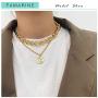 FAMARINE Gold Choker Layered Necklace for Women 4MM, Fashion Geometric Pandent 2 Layered Necklaces for Teen Girls Gift, 18K Gold Plated