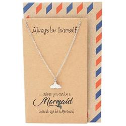 Quan Jewelry Mermaid Swim Tail Pendant Necklace, Sea Inspired Charm Gifts for Mermaid Lovers, Handmade Jewelry for Women with Inspirational Greeting Card
