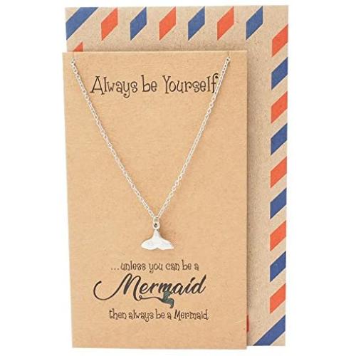 Quan Jewelry Mermaid Swim Tail Pendant Necklace, Sea Inspired Charm Gifts for Mermaid Lovers, Handmade Jewelry for Women with Inspirational Greeting Card