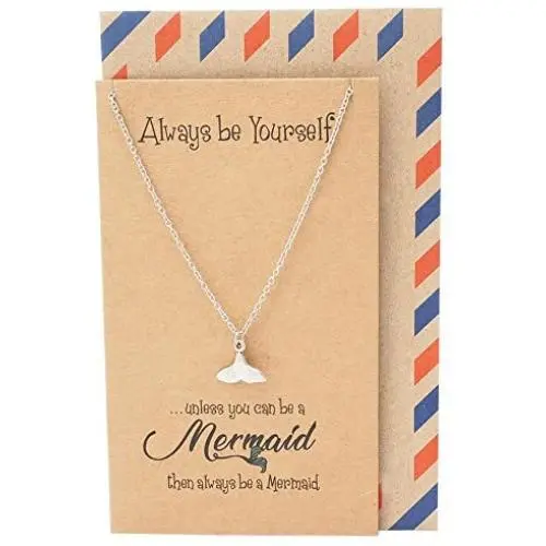 Quan Jewelry Mermaid Swim Tail Pendant Necklace, Sea Inspired Charm Gifts for Mermaid Lovers, Handmade Jewelry for Women with Inspirational Greeting Card Quan Jewelry Mermaid Swim Tail Pendant Necklace, Sea Inspired Charm Gifts for Mermaid Lovers, Handmade Jewelry for Women with Inspirational Greeting Card