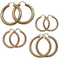 Redhithot Lots 4 Pieces/Set 18K Gold Plated - Big Hollow Geometry Carved Multilayer Circle Bling Bling Boho Beach Hoop Stud Earrings Jewelry for Women Girls Lady