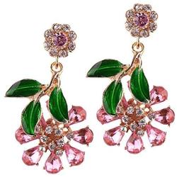 Colorful Rhinestone Earrings Oversized Statement Earrings for Women Tropical Flower Earrings Big Drop Earrings