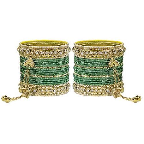 MUCH-MORE Ghungroo Style Latkan Punjabi Metal Bangles for Karva Chauth & Wedding Wear for Women & Girls