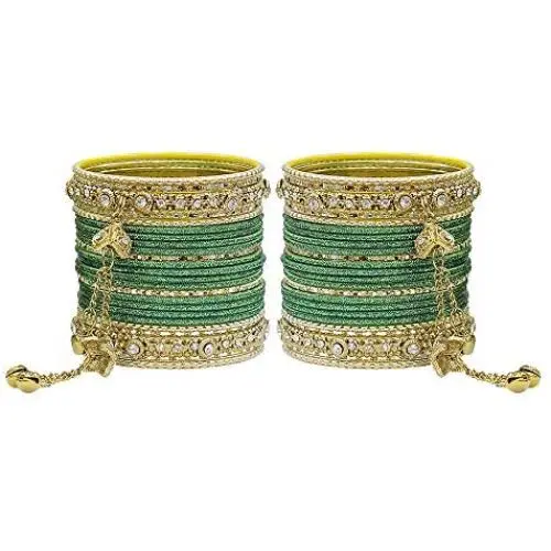 MUCH-MORE Ghungroo Style Latkan Punjabi Metal Bangles for Karva Chauth & Wedding Wear for Women & Girls MUCH-MORE Ghungroo Style Latkan Punjabi Metal Bangles for Karva Chauth & Wedding Wear for Women & Girls