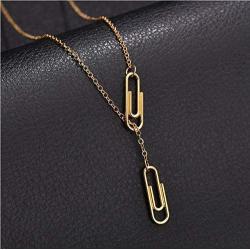 NOUMANDA Minimalist Paperclip Pendant Y Necklace Geometric Hollow Metal Frames Jewelry