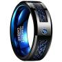 NUNCAD 6mm/8mm Tungsten Cabide Ring for Men Women Black Celtic Dragon and Blue Carbon Fiber Inlay Wedding Band Size 7-17