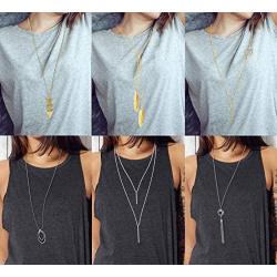 FUNEIA 6 PCS Long Pendant Necklace for Women Simple Bar Layer Three Triangle Tassel Y Charm Necklace Set