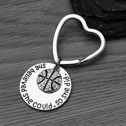 Sportybella Basketball Keychain- Basketball Gift- Basketball She Believed She Could So She Did Jewelry for Girls, Perfect Basketball Gift for Players