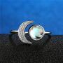 Sun Moon Open Rings Moonstone Gemstone Crescent Moon Finger Rings Mermaid Tail Statement Rings for Women Girls Birthstone Jewelry