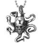 COOLSTEELANDBEYOND Stainless Steel Mens Womens Vintage Octopus Skull Pendant Necklace with 30 inches Ball Chain