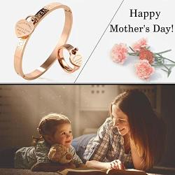 JINHUI Thanksgiving Day Gift Jewelry 18 K Rose Gold/Gold Bangle Bracelet Heart Pendant Forever Love Letters Engraved Bangle Bracelet for Women Size 6.5