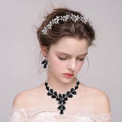 BriLove Womens Wedding Bridal Crystal Marquise Leaf Petal Flower Statement Necklace Dangle Earrings Set