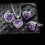 Uloveido Big Heart Shape Crystal Drop Pendant Necklace, Earrings and Rings Wedding Jewelry Set for Bridal Women Birthday Anniversary T481
