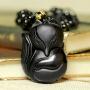 JOVIVI Natural Black Obsidian Fox Necklace Healing Crystal Gemstone Necklaces Pendant Protection Amulet Charm