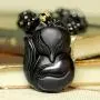 JOVIVI Natural Black Obsidian Fox Necklace Healing Crystal Gemstone Necklaces Pendant Protection Amulet Charm
