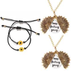 GVUSMIL You are My Sunshine Engraved Pendant Necklace Locket Sunflower Handmade Boho Friendship Bracelets Jewelry Set for Women Girls