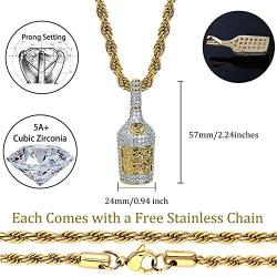 TOPGRILLZ 14K Gold Plated Simulated Diamond Drink Bottle Iced Out Pendant Necklace for Men Fashion Jewelry Gifts