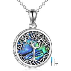 Tree of Life Urn Necklaces for Ashes Sterling Silver Abalone Shell Gymnastics Tree of Life Cremation Jewelry for Ashes Memory Jewelry for Women Men