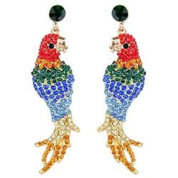 EVER FAITH Womens Austrian Crystal Art Deco Parrot Pet Bird Pierced Dangle Earrings Gold-Tone