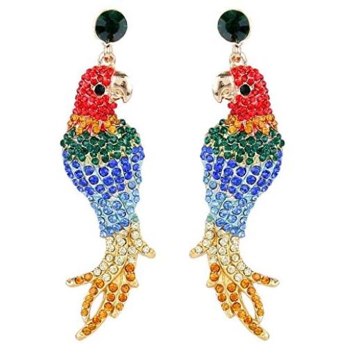 EVER FAITH Womens Austrian Crystal Art Deco Parrot Pet Bird Pierced Dangle Earrings Gold-Tone