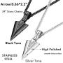 Jstyle Stainless Steel Pendant Necklace for Mens Boys Cool Spearpoint Arrowhead Pendant Chain Necklace Set Black & Silver Tone