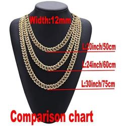 Mens 12MM 14MM 20MM Chains 18K Gold Plated CZ Fully Iced-Out Miami Cuban Link Necklace