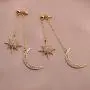 Zuo Bao Dainty Crescent Earrings Sunburstand and Moon Dangle Drop Earrings Celestial Galaxy Jewelry