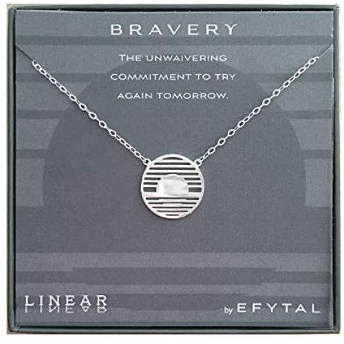EFYTAL Inspirational Gifts, 925 Sterling Silver Bravery Linear Necklace, Geometric Pendant Jewelry for Women, Motivational Gift Ideas for Her, Best Friend