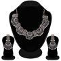 Aheli Ethnic Fashion Designer Dual Tone Silver Plated Red Stone Choker Style Necklace Earring Set for Women Girls