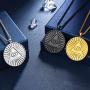 beautlace Evil Eyes Triangle Necklace Silver/18K Gold/Black Gun Plated Round Coin Pendant Jewelry Gifts for Men and Women KP0140