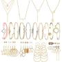 FIBO STEEL 4 Pcs Necklaces,24 Pairs Stud Dangle Earrings,10 Pcs Chain Bangle Bracelets Set for Women Fashion Gold Necklace Jewelry Set