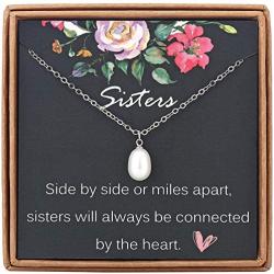 MDPOO Sister Necklace for Women, Sister Gifts from Sister, Pearl Necklace with Gift Box, Card and Bag, Christmas Jewelry Birthday Gift