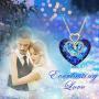 Alantyer Austrian Blue Crystal I Love You Forever Double Heart Princess Pendant Necklace 14K White Gold Plated Chain Necklace for Women Girls Silver Romantic Jewelry Gift 18