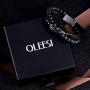 QLEESI Unisex Mens Leather Bracelet Stainless Steel with Lava Rock Bead, Infinity Angel Wing Cuff Bangles 6.9-8Inches Adjustable Magnetic Clasp Valentines Day Birthday Anniversary Gifts for Him Father Brother