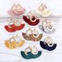 Bohemian Fan Fringe Thread Tassel Drop Earrings - Statement Half Circle, Clover Leatherette, Flower, Quatrefoil Chandelier Dangles