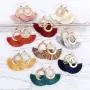 Bohemian Fan Fringe Thread Tassel Drop Earrings - Statement Half Circle, Clover Leatherette, Flower, Quatrefoil Chandelier Dangles Bohemian Fan Fringe Thread Tassel Drop Earrings - Statement Half Circle, Clover Leatherette, Flower, Quatrefoil Chandelier Dangles