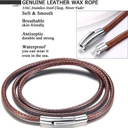 PROSTEEL Waxed Rope Braided Leather Necklace Cord Sturdy Soft Comfortable, 16”-30”, Stainless Steel Durable Clasp, Come Gift Box