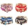 CASSIECA 4 Sets Bohemian Stackable Bead Bracelets for Women Multilayer Stretch Beaded Bracelets Set Multicolor Boho Bracelets Jewelry Sets for Women