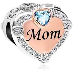 ReisJewelry Heart Love Mom Charms Rose Gold Plated Charm Beads for Bracelets