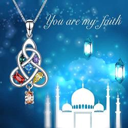 YFN Irish Celtic Knot Pendant Necklace Sterling Silver with Colorful Created Birthstone CZ Jewelry 18'' for Women