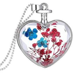 YAZILIND Platinum Plated DIY Dried Flower Heart Lockets Pendant Chain Necklace Jewelry Gift