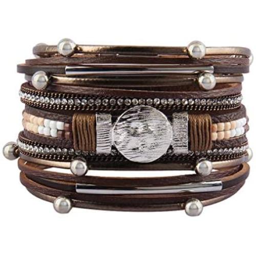 Leather Wrap Bracelet Multilayer Braided Bracelet Boho Cuff Bracelet Tube Handmade Bangle Bohemian Jewelry for Women