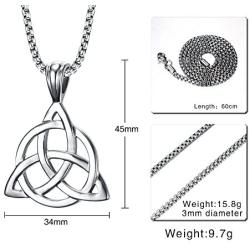 Mealguet Jewelry Stainless Steel Irish Celtic Triquetra Triangle Trinity Knot Pendant Necklaces for Men, 24'' Rolo Chain