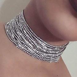 Sethain Punk Layered Rhinestone Choker Necklace Gold Shiny Crystal Collar Necklaces Party Jewelry Accessories for Women and Girls