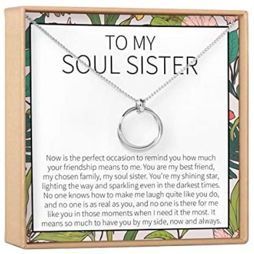 Soul Sisters Necklace - Best Friend Gift Jewelry, Long Distance, Friends Forever, Present Heartfelt Card & Jewelry Gift ideas for Birthday, Holidays & More