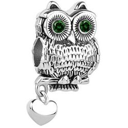 SexyMandala Lucky Wisedom Owl Charms Animal Bird Moon Birthstone Crystal fit Pandora Jewelry Bracelets