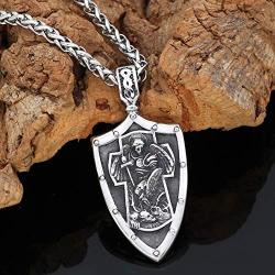GuoShuang ST.Michael Archangel Cross Shield Prayer Saint Nicholas Medal Amulet Pendant Necklace Stainless Steel